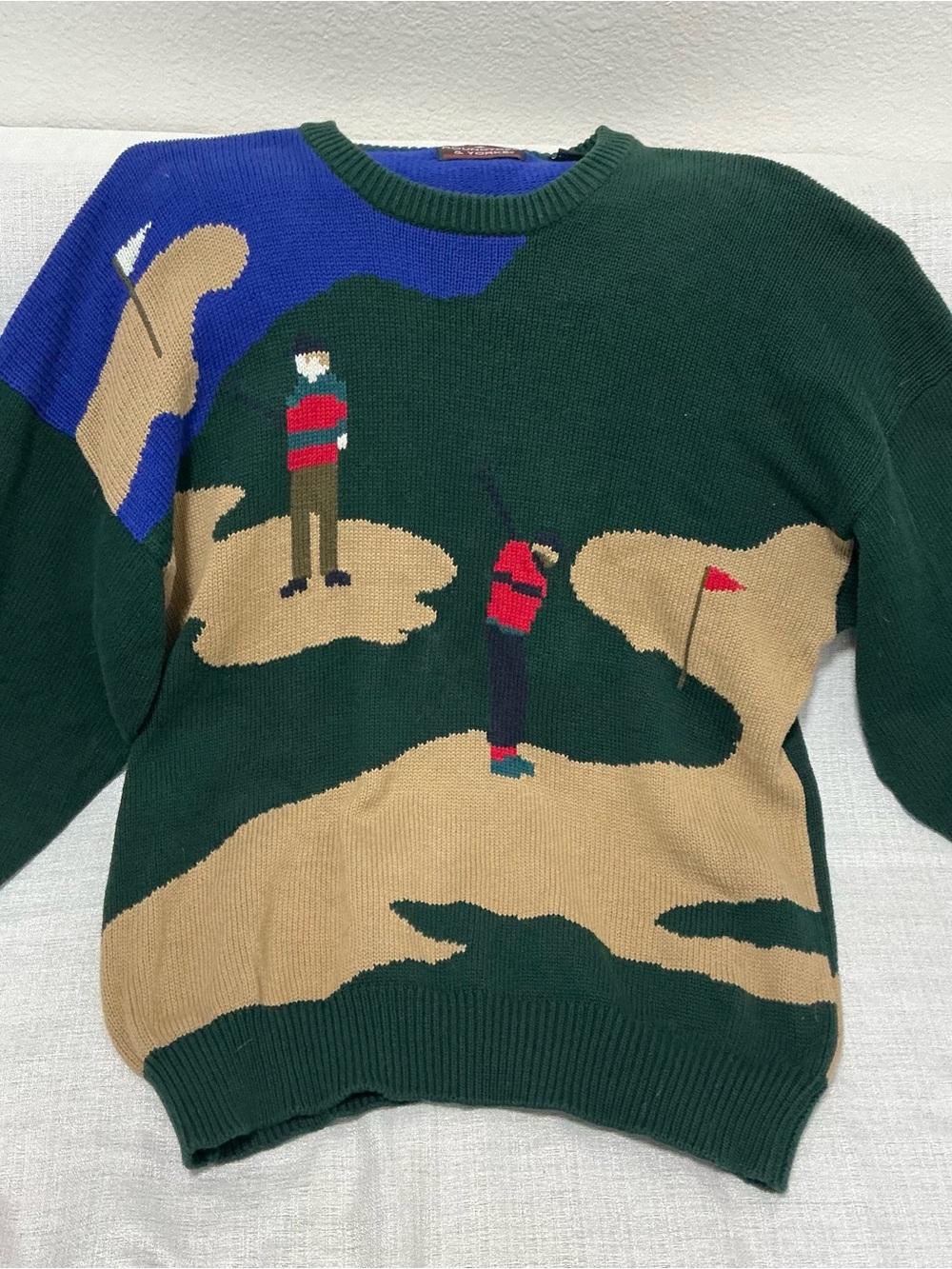 Vintage Roundtree Yorke Golf Sweater Men’s Large Hand Intarsia Knit Novelty 90s
